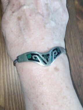 Vintage Taxco Mexico Sterling Silver Turquoise Inlay Bracelet